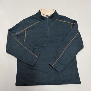 Kuhl Men's Zip Up Sweater - Dark Blue and Tan